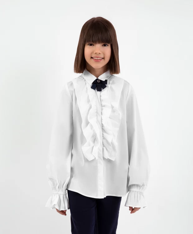 Блузка с длинным рукавом и съемным бантом белая Gulliver блузка оверсайз с длинным рукавом белая gulliver