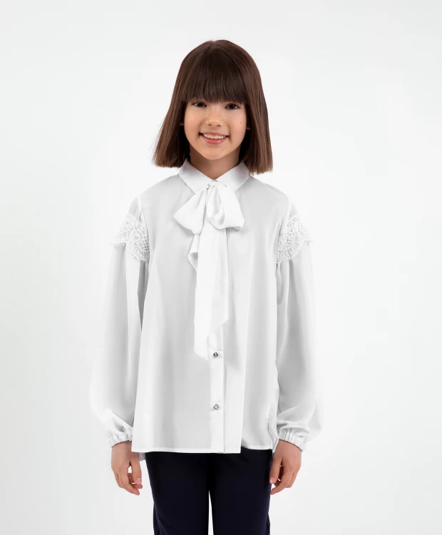 Блузка комбинированная с длинным рукавом белая Gulliver