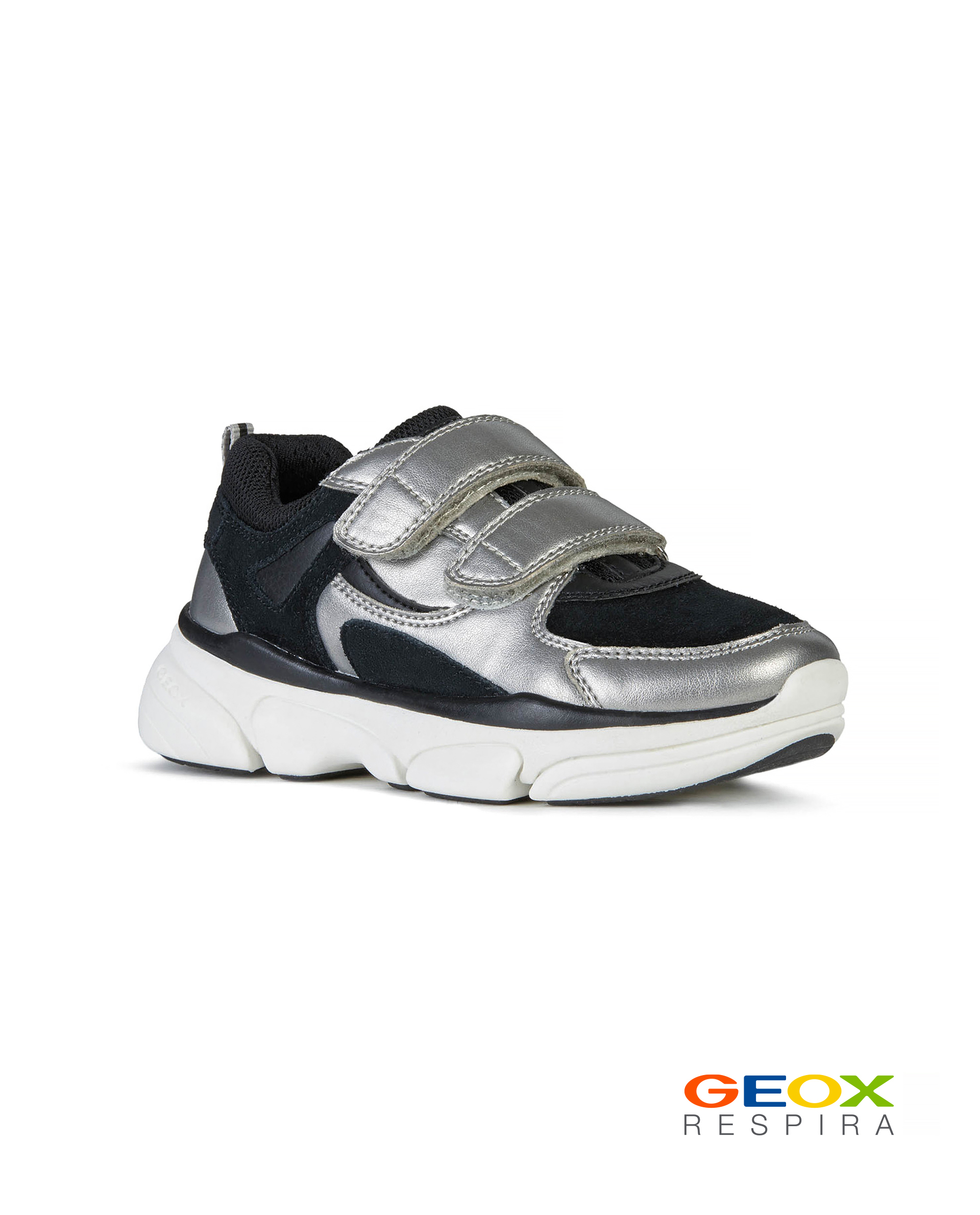 Черные кроссовки Geox с серебристыми вставками J02BGELAJ22C1363, размер 38, цвет черный - фото 1