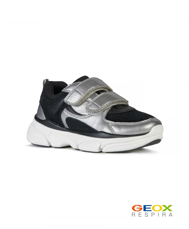 Черные кроссовки Geox с серебристыми вставками (38)
